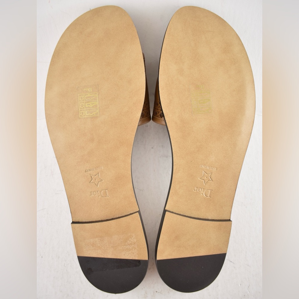 Dior D-Lane Dway Micro Cannage Chestnut Brown Leather Logo Slide Flat Sandal 39 - Picture 16 of 16